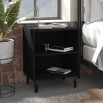 Black Wooden Bedside Table Metal Legs