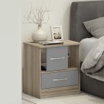 Modern Gray 2 Drawer Oakwood Bedside Table