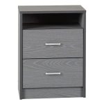 Two Drawers Elegant Grey Wooden Bedside Table